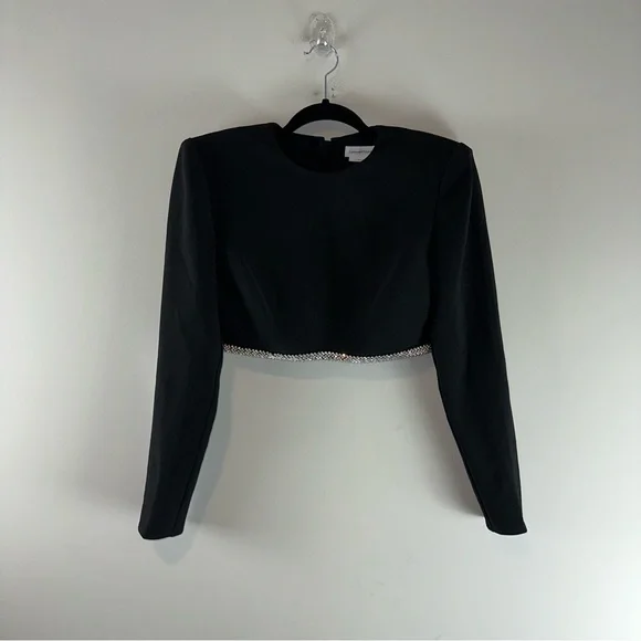 Lovers and Friends x Rachel Cosette Rhinestone Trimmed Black Crop Top Size S - Picture 1 of 12
